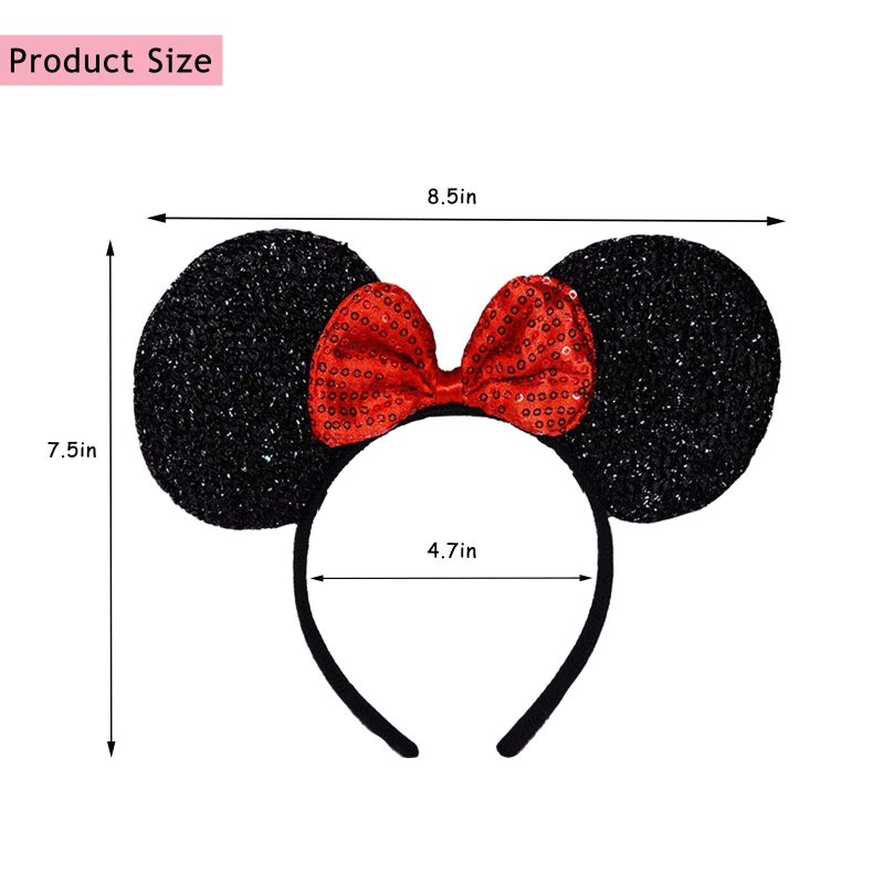 FANYITY Mouse Ears Headbands Sequin Hair Band for Girls Women Boys Party, 2 Pieces (RED) - Image 3